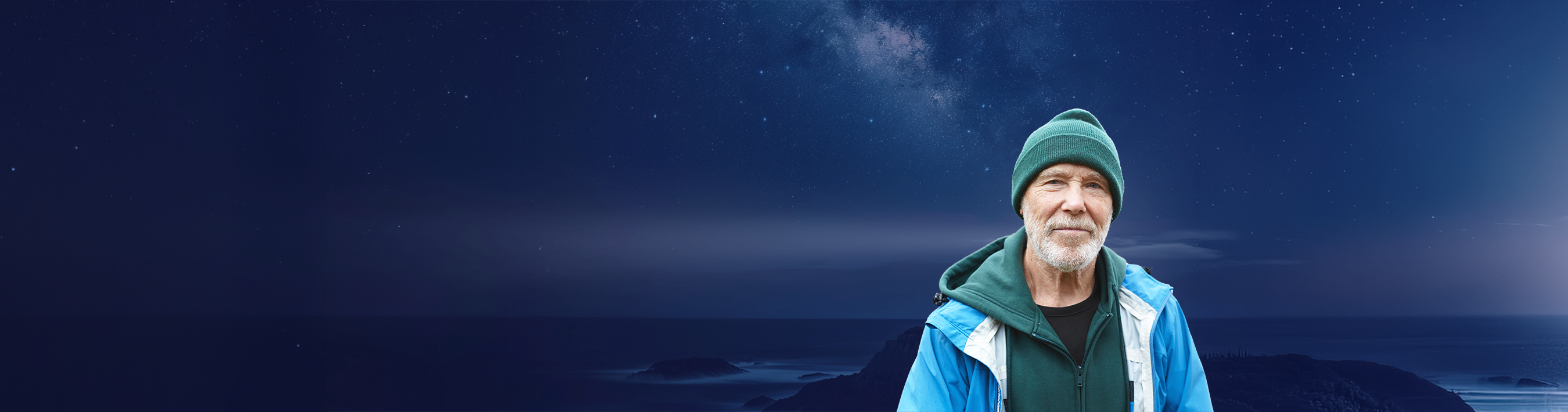 Desktop man in green beanie banner