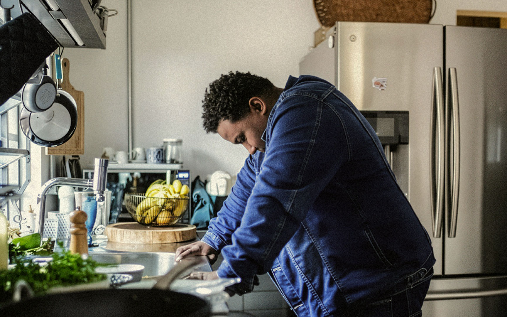 Photo of man anxious in kitchen | Beyond Blue
