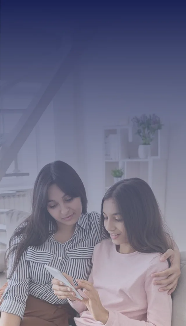 Image of mother and daughter on phone