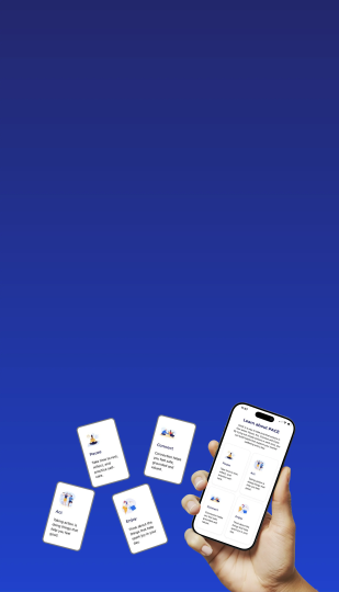 Image of someone holding a mobile phone and create a wellbeing plan on the Beyond Blue PACE app.